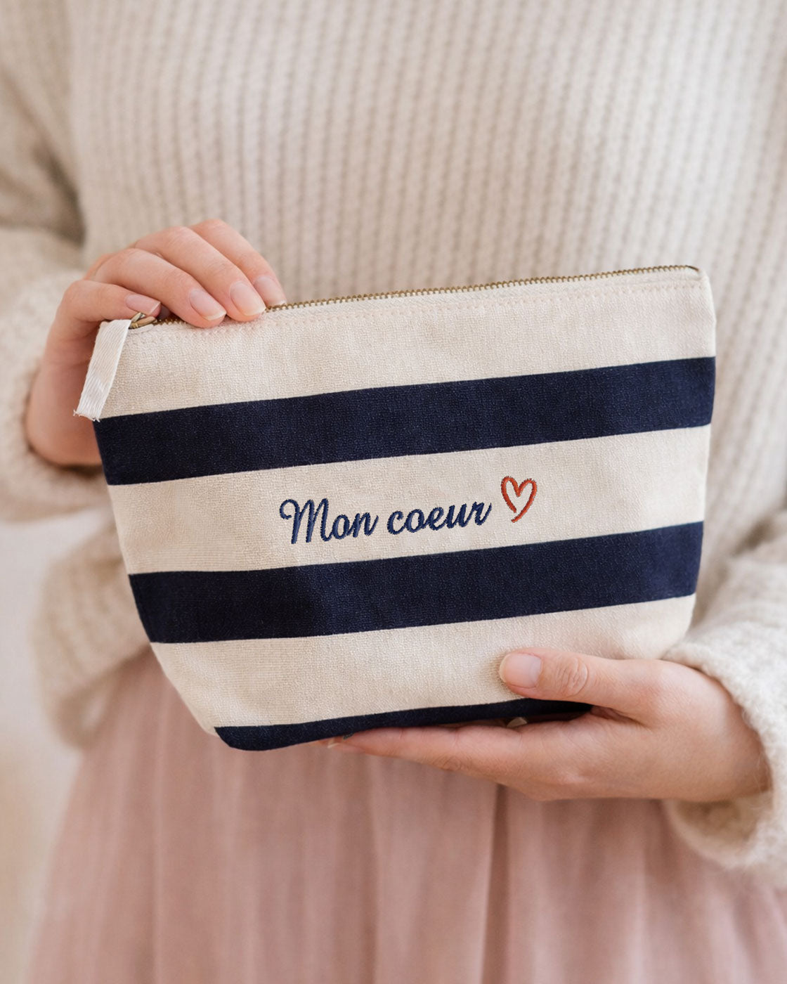 trousse personnalisée brodée prénom – pochette maquillage cadeau unique