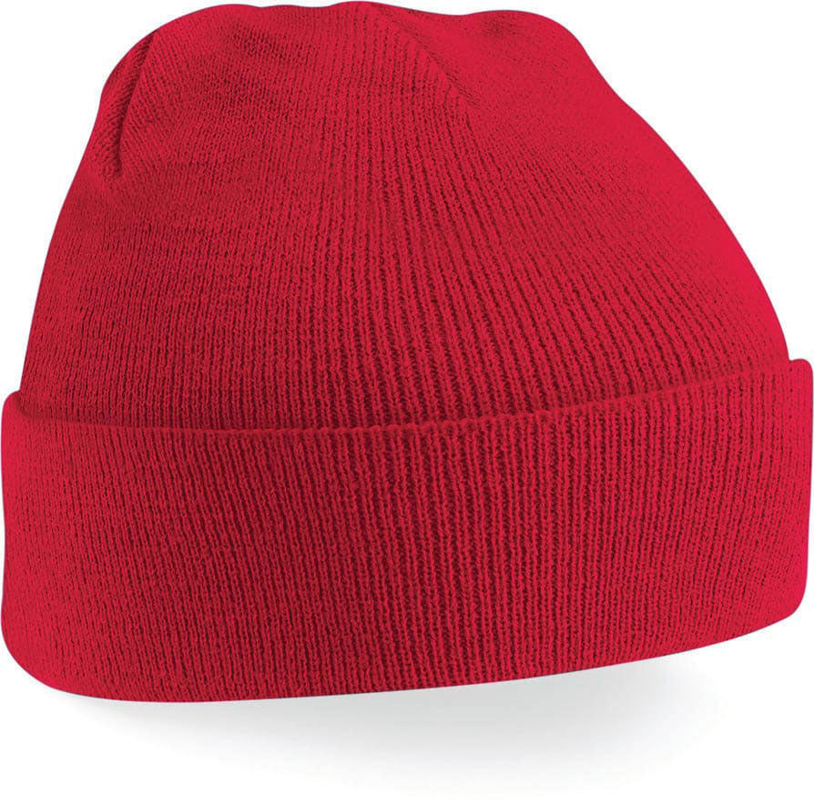 Bonnet B45 rouge en maille avec revers, idéal pour broderie de logo ou message