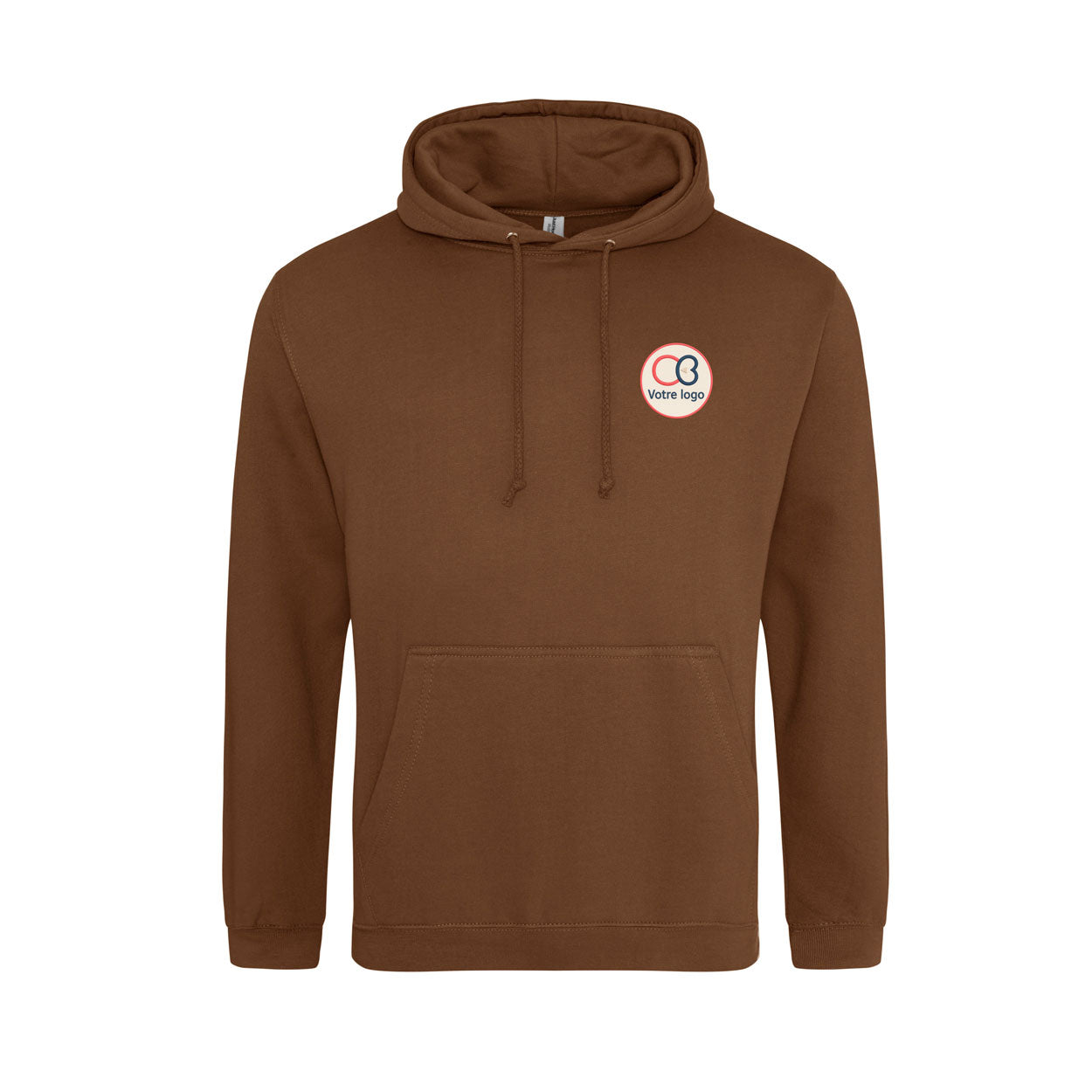Sweat marron COLLEGE HOODIE à capuche avec poche kangourou, idéal pour une broderie personnalisée de logo – modèle JH001
