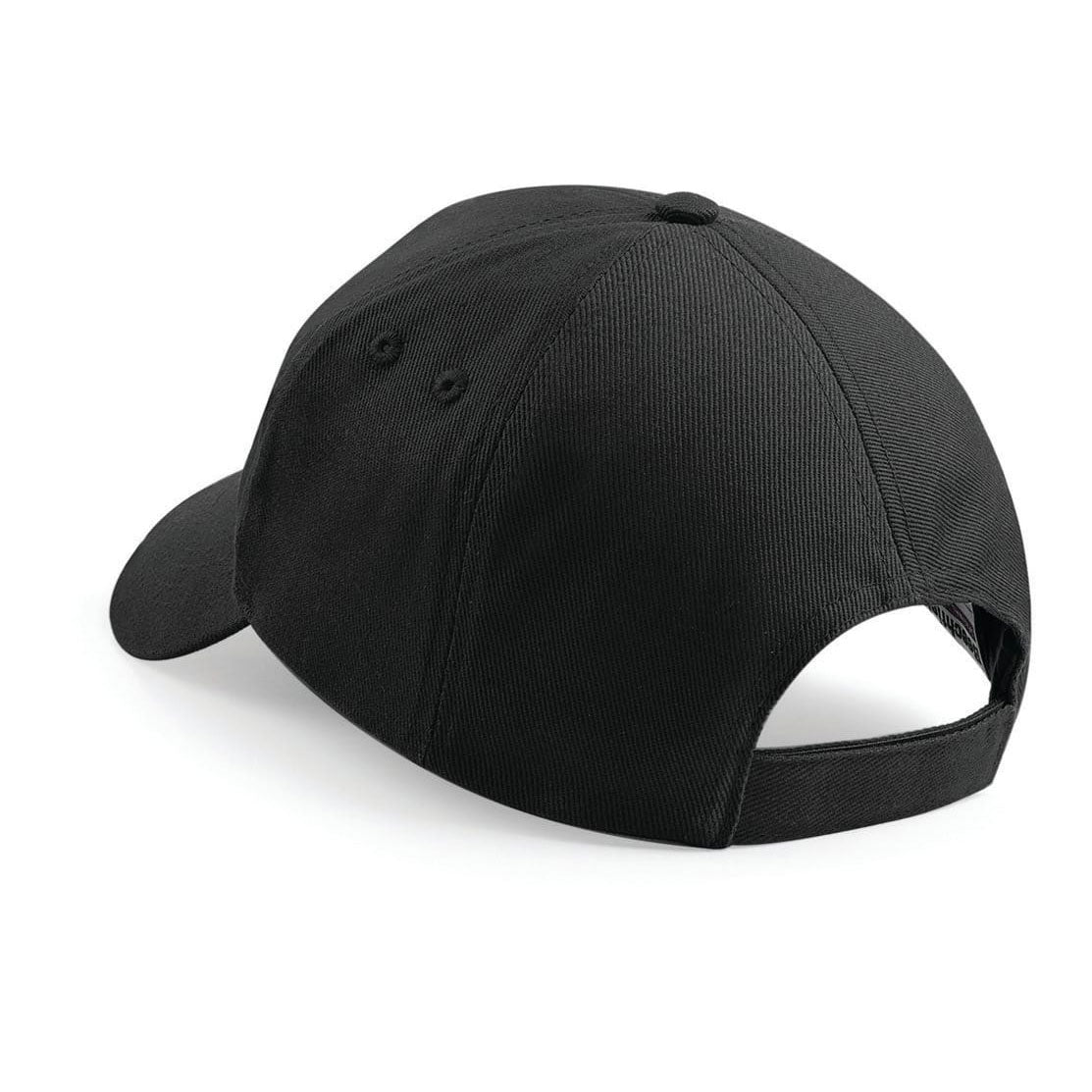 Vue arrière de la casquette noire Beechfield B15 avec bande auto-agrippante, idéale pour une broderie personnalisée entreprise