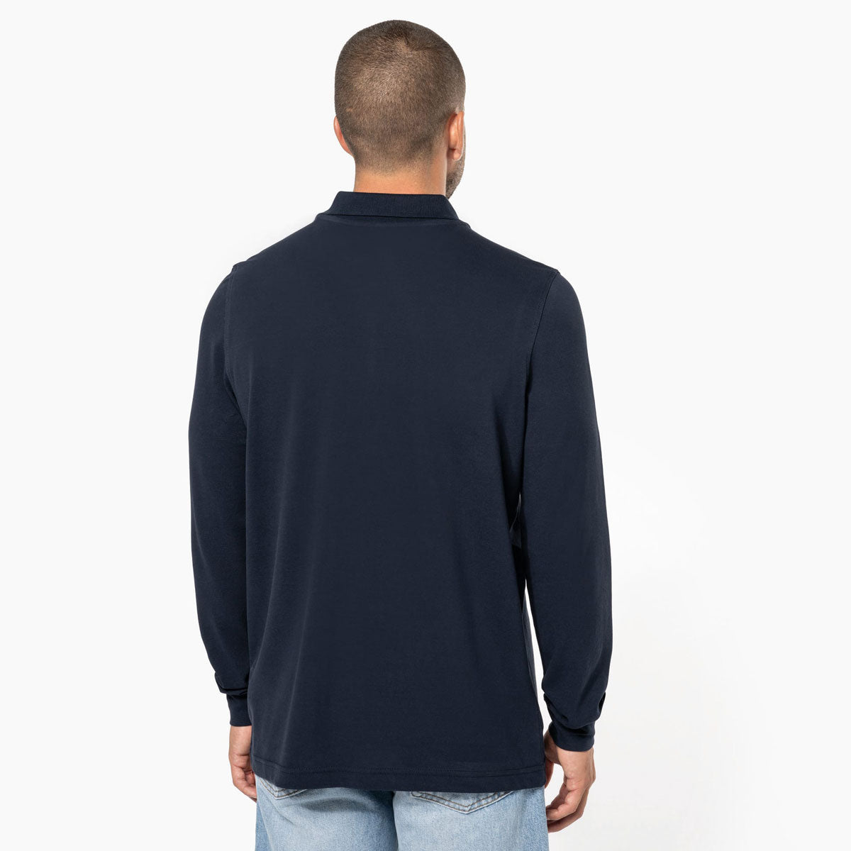 Dos du polo manches longues K256 à broder – emplacement parfait pour un logo ou nom d’entreprise brodé