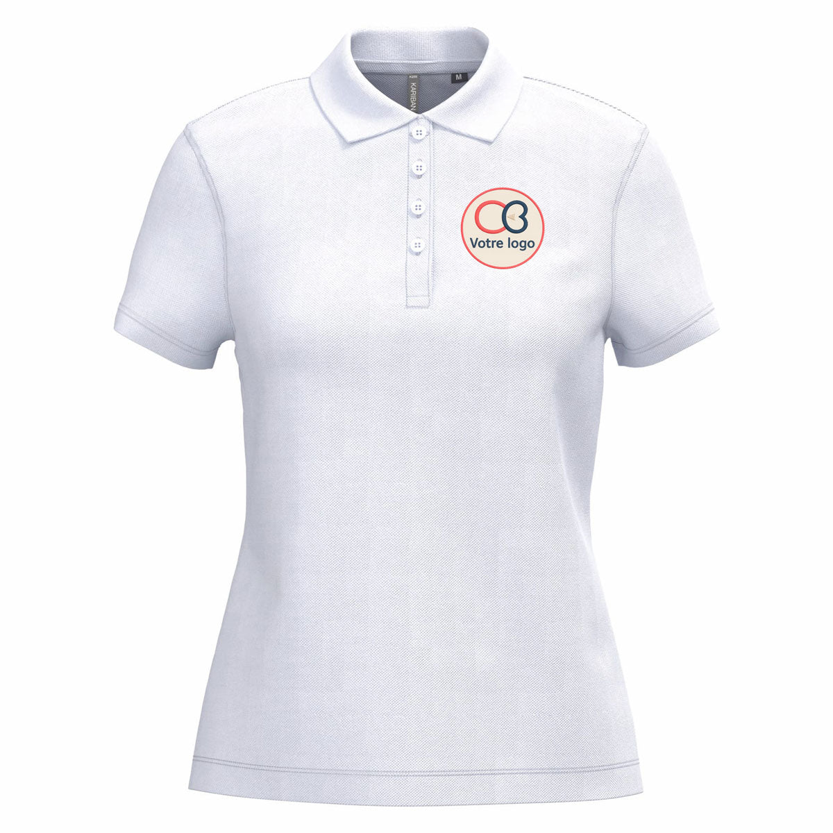 Polo blanc Kariban K255 à personnaliser avec broderie de logo – coupe femme, idéal pour tenues d’entreprise