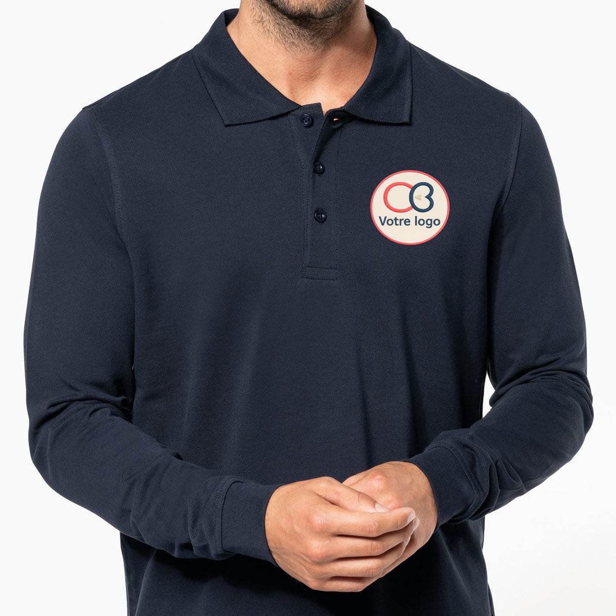 Polo homme Kariban K256 à manches longues, personnalisable avec broderie professionnelle – idéal pour équipes