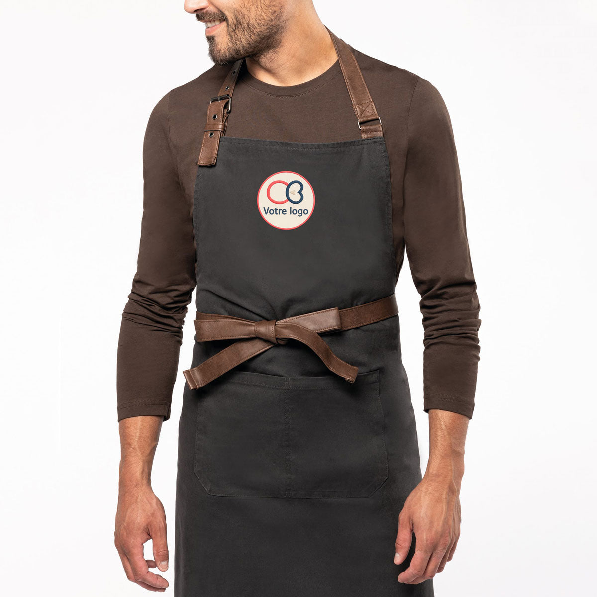 Tablier coton vintage brodé – Modèle K8003 personnalisé