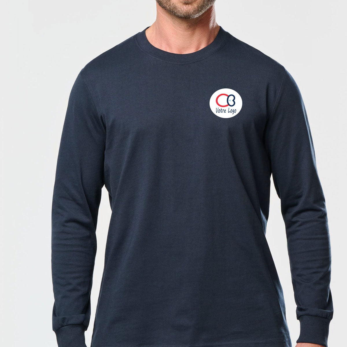 votre logo a broder sur tshirt manche longue marine WK303