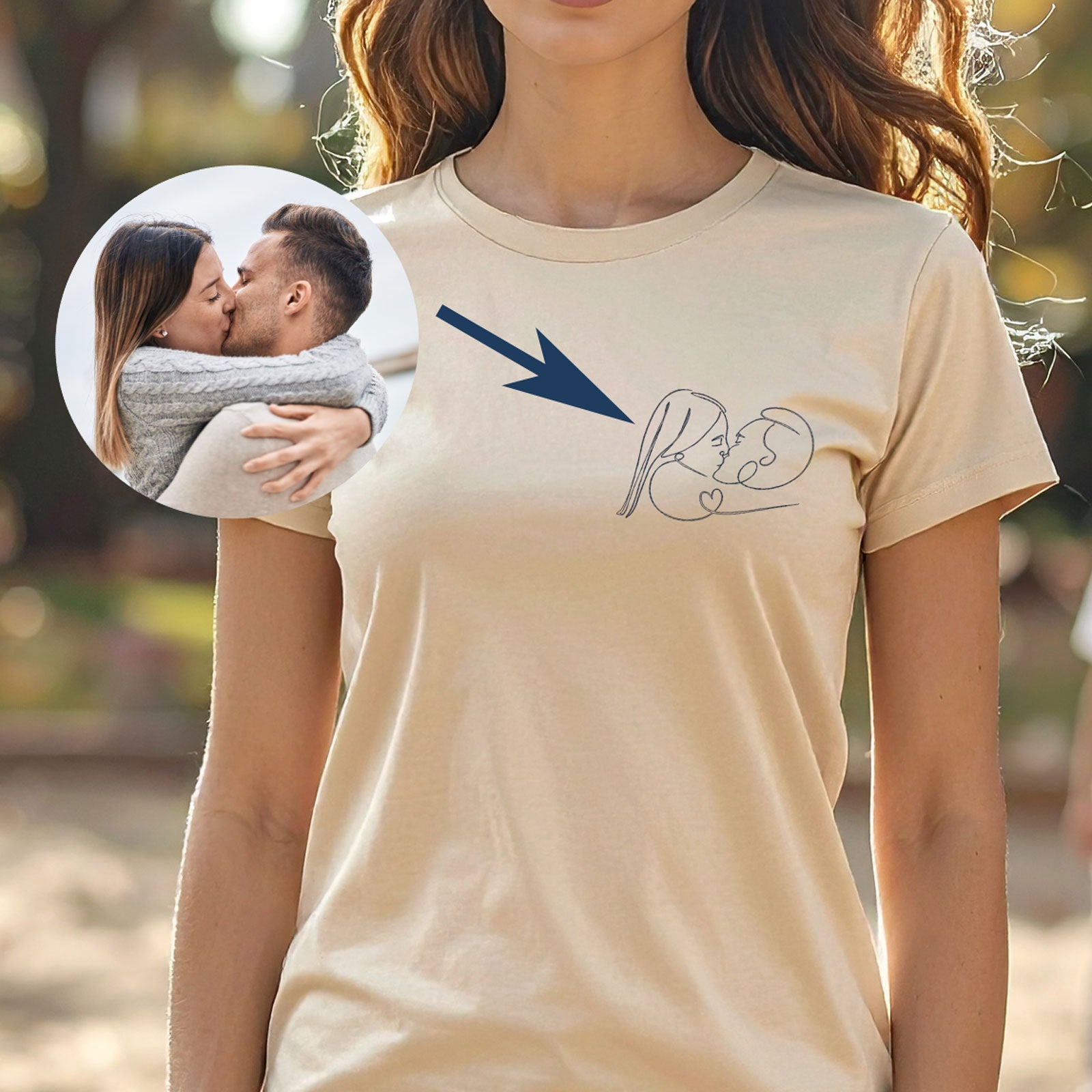 T-shirt brodé personnalisé – Portrait en fil d’après photo