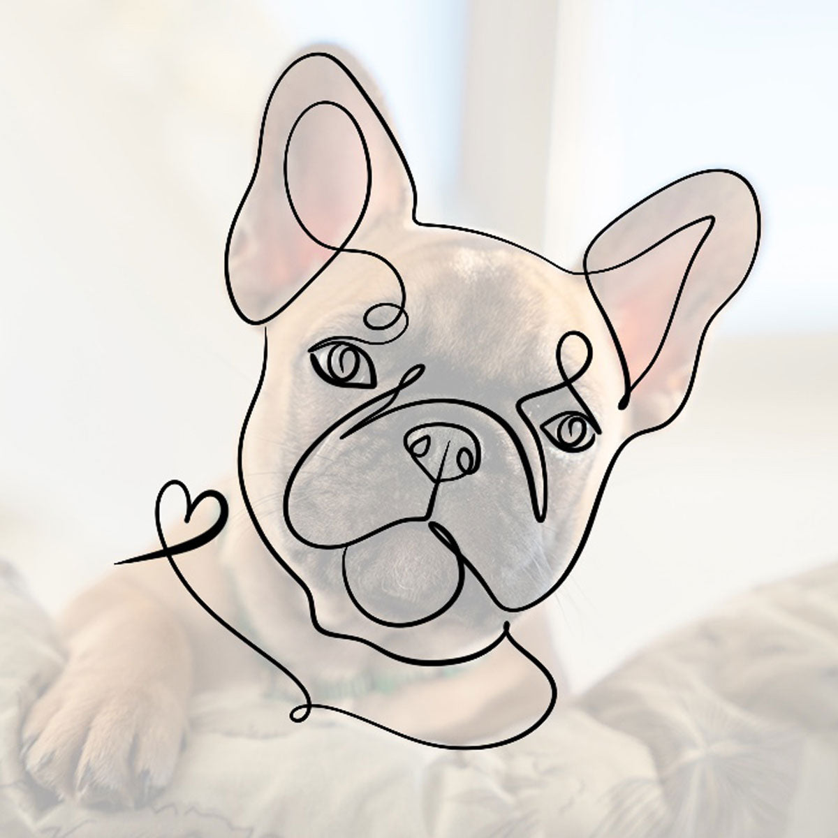 Portrait line-art d'un chien français (broderie personnalisée)