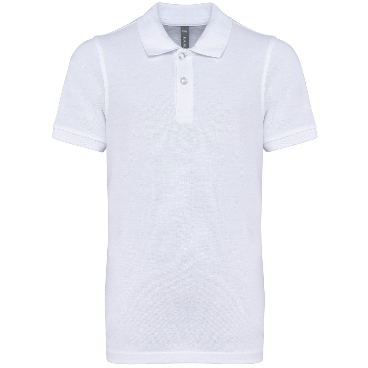 Polo blanc K268 de Kariban pour enfant, parfait pour personnaliser avec une broderie de logo ou de texte.