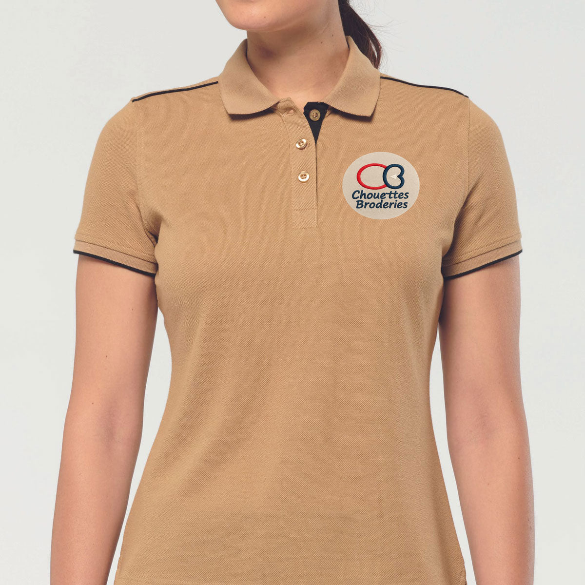 Polo femme beige brodé avec logo entreprise - modèle WK271