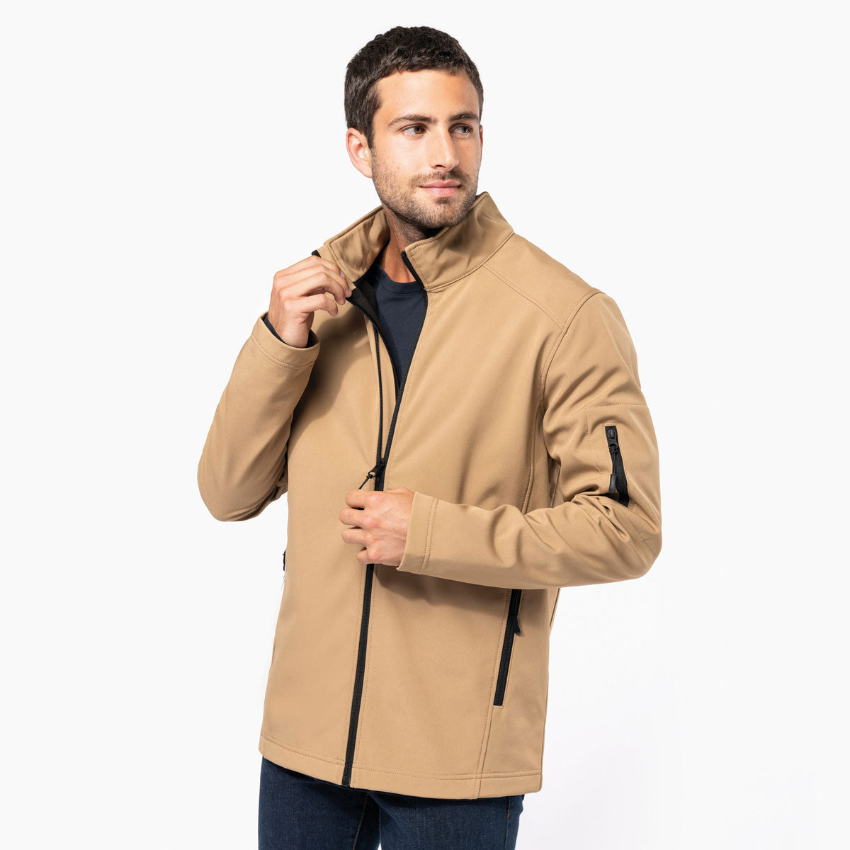 veste softshell k401 personnalisee pour homme avec logo brode couleur beige