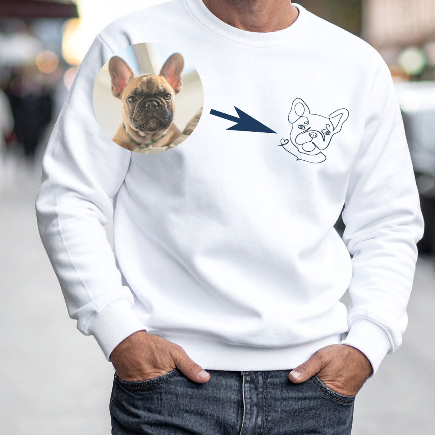 Sweat brodé personnalisé avec portrait de votre animal – Line Art à partir de photo