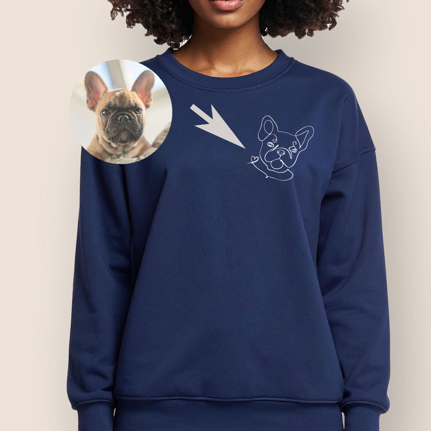Sweat brodé personnalisé avec portrait de votre animal – Line Art à partir de photo
