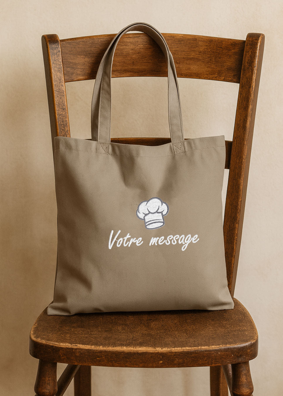 Tote bag brodé toque de chef et message personnalisé – sac original pour passionné de cuisine