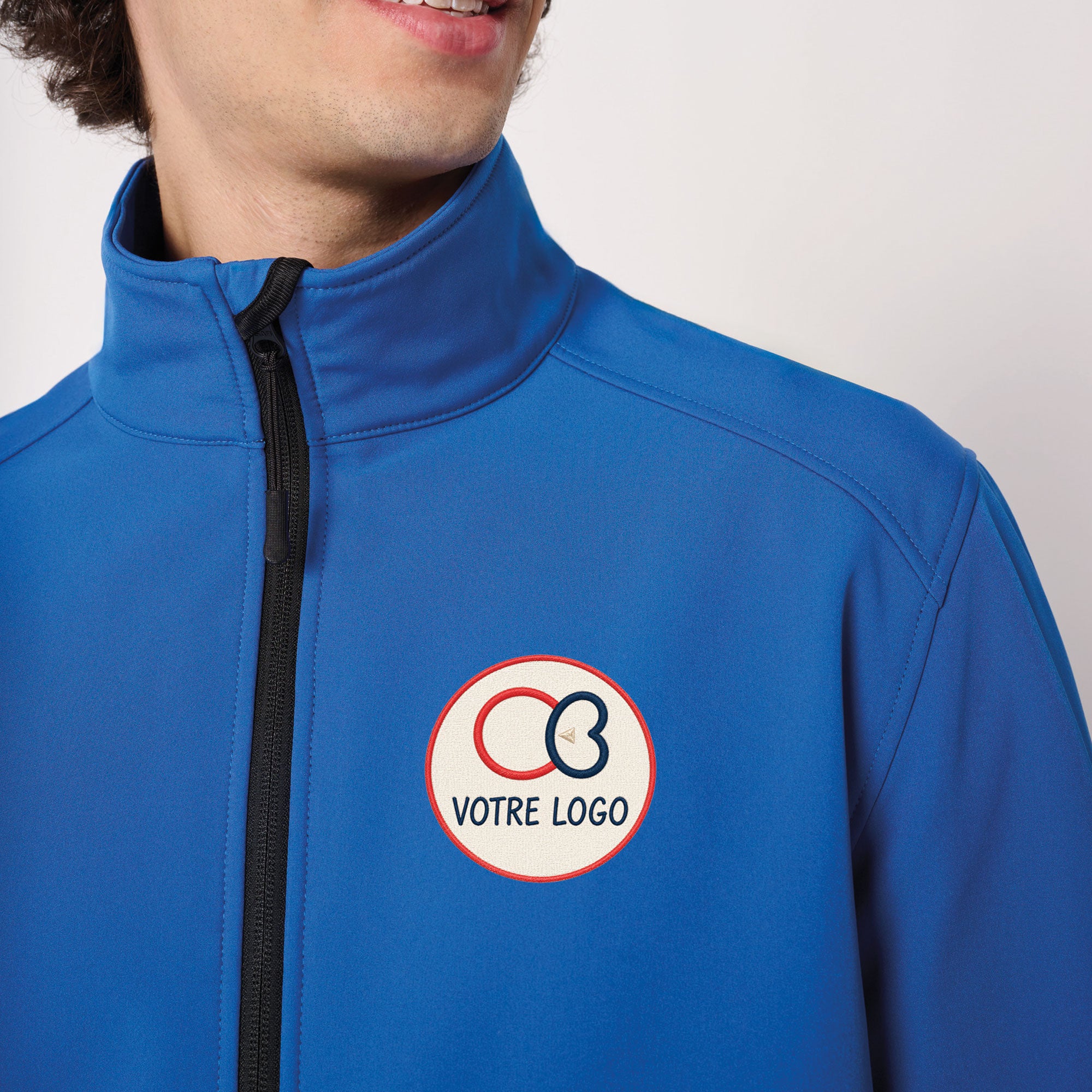 Veste softshell homme brodée personnalisée IB410 bleu royal avec simulation de logo entreprise