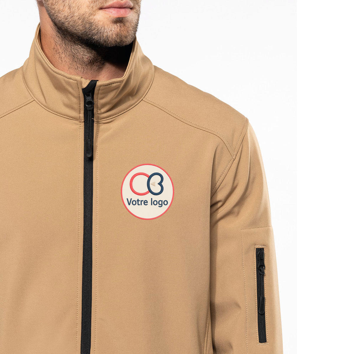 zoom sur la veste softshell k401 personnalisee avec poche zippee et espace broderie logo