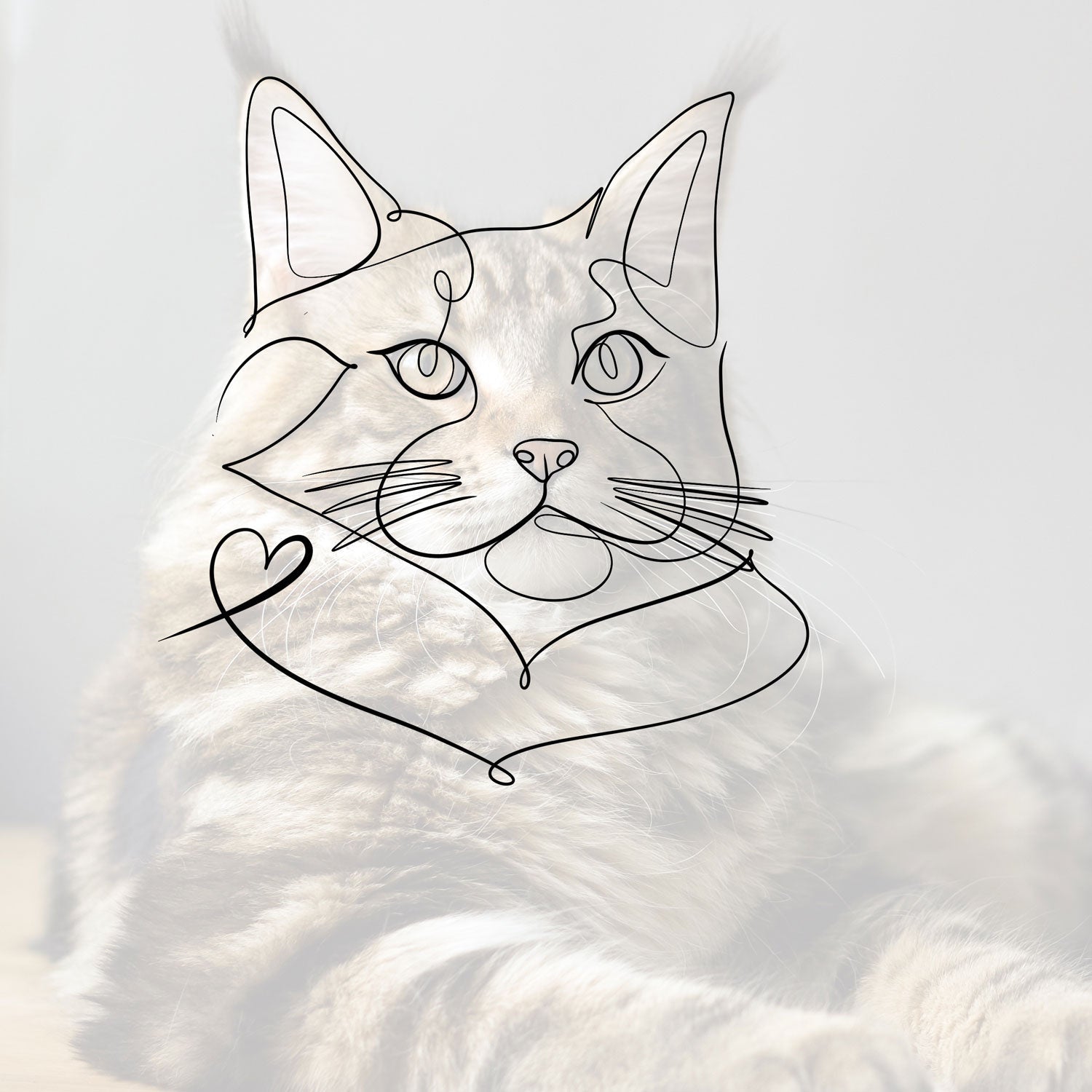Portrait de chat brodé en line art personnalisé – exemple de broderie artistique à partir d’une photo d’animal