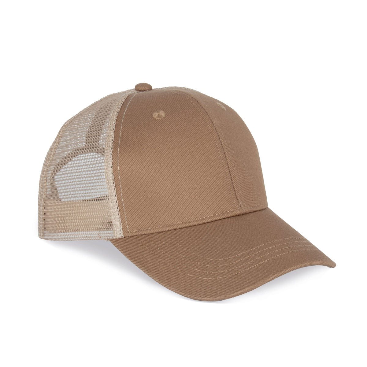 Casquette trucker camel et beige à broder avec le logo de votre entreprise