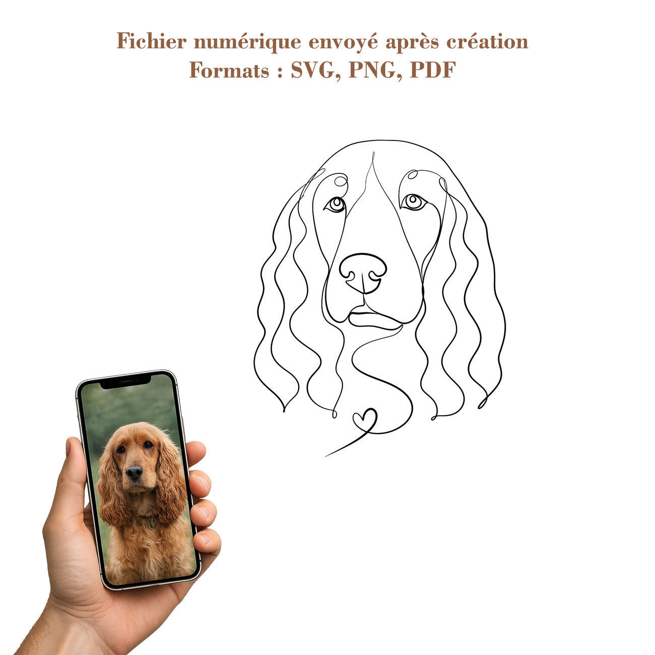 Illustration line art personnalisée d’un chien à partir d’une photo, dessin numérique sur mesure avec fichiers SVG PNG et PDF