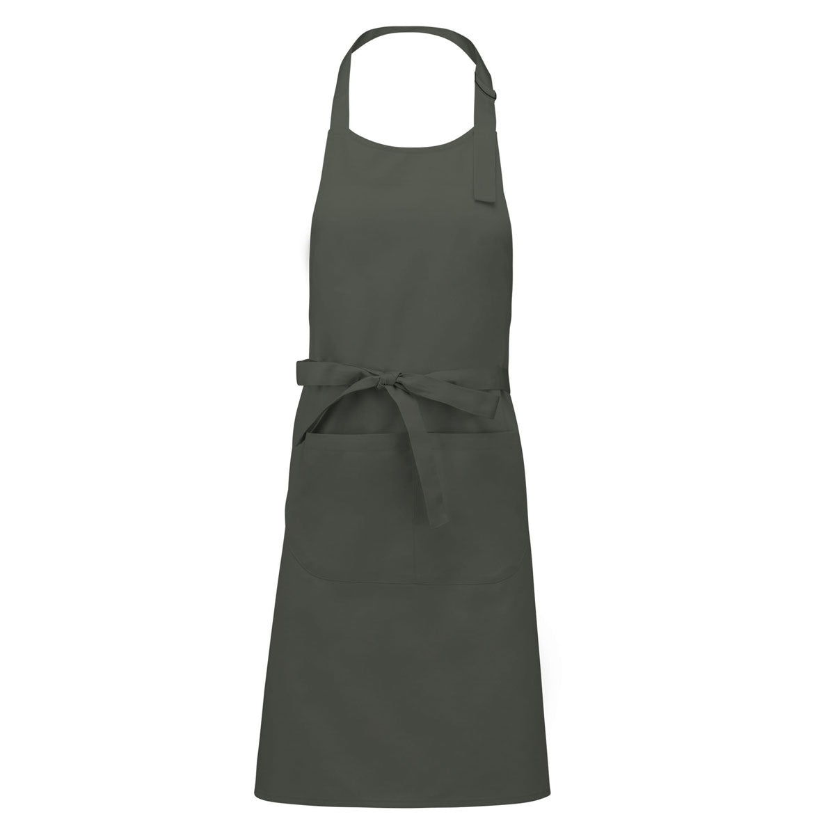 Tablier mixte en coton vert olive avec large poche, à personnaliser avec broderie