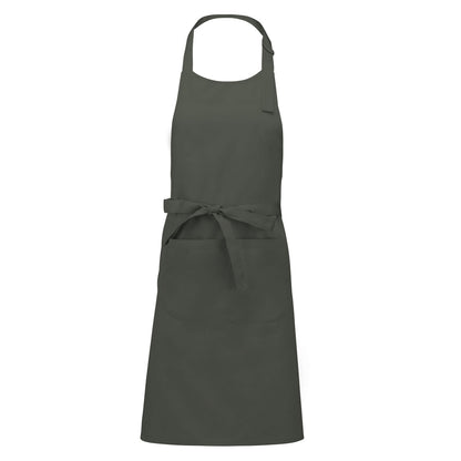Tablier mixte en coton vert olive avec large poche, à personnaliser avec broderie