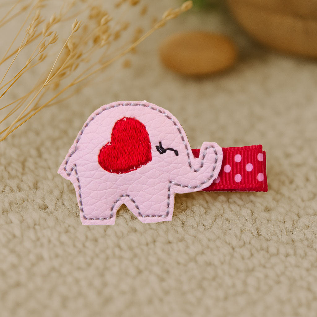 Barrette éléphant rose et rouge anti-glisse pour enfant