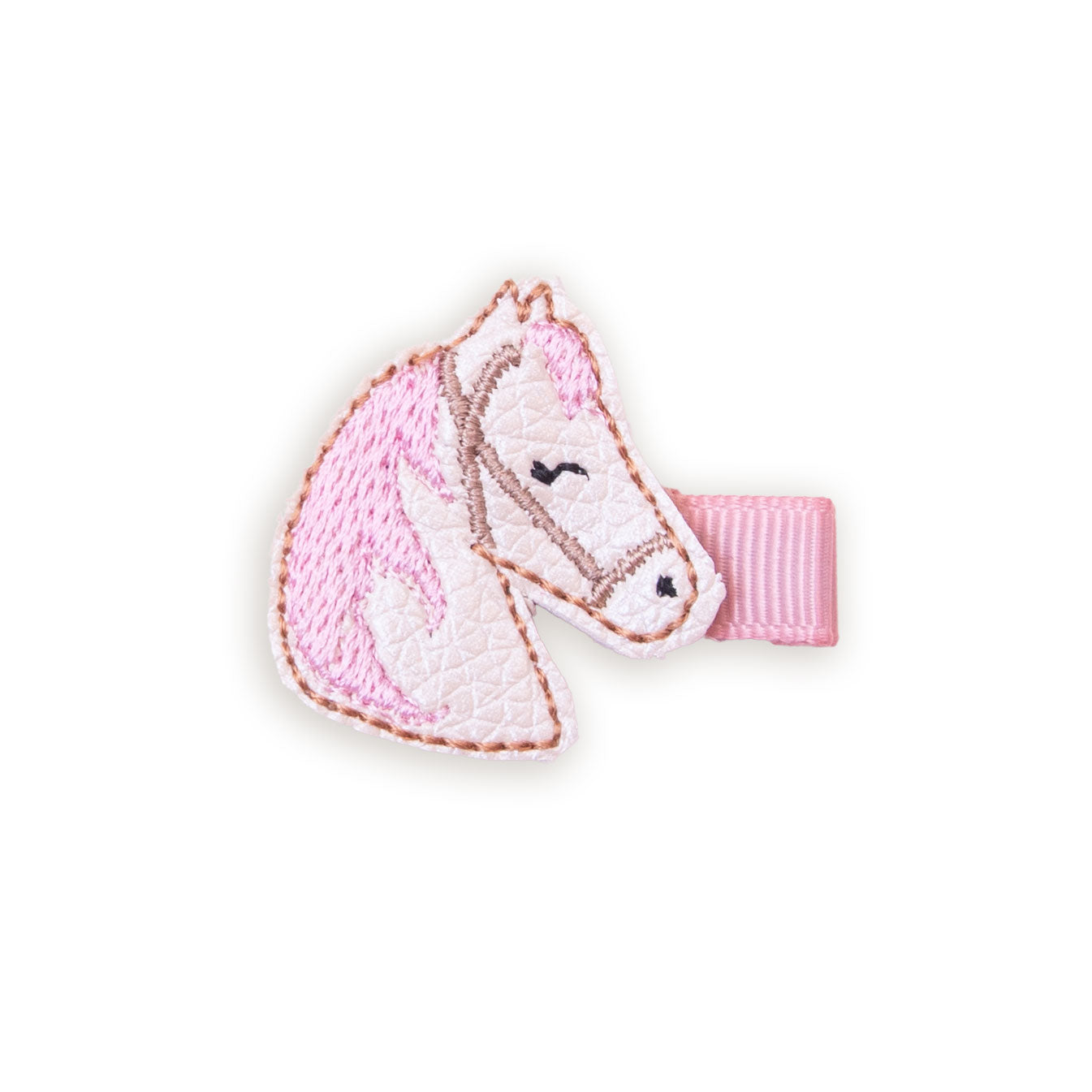 Barrette cheval beige et rose anti-glisse pour enfant