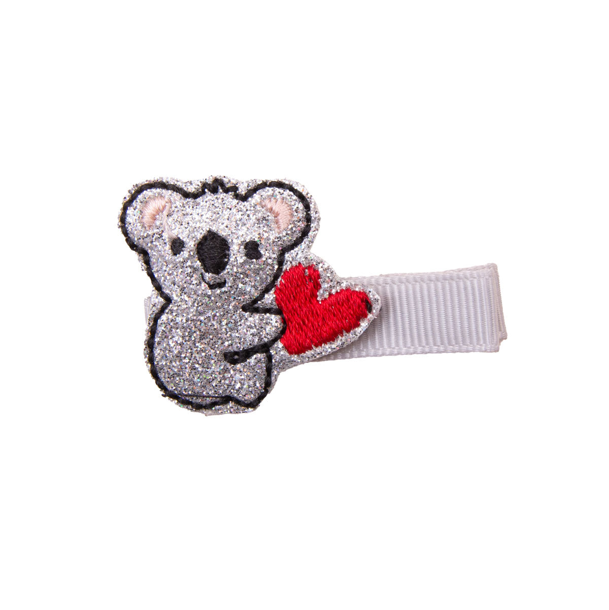 Barrette koala cœur rouge anti-glisse pour enfant et petite fille sur cheveux fins