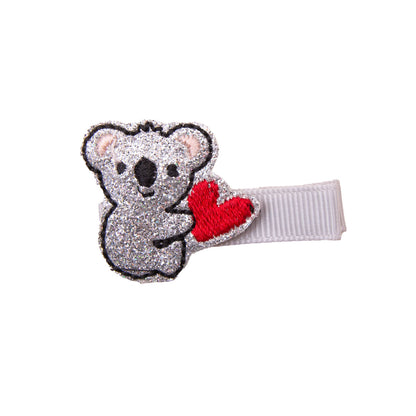 Barrette koala cœur rouge anti-glisse pour enfant et petite fille sur cheveux fins