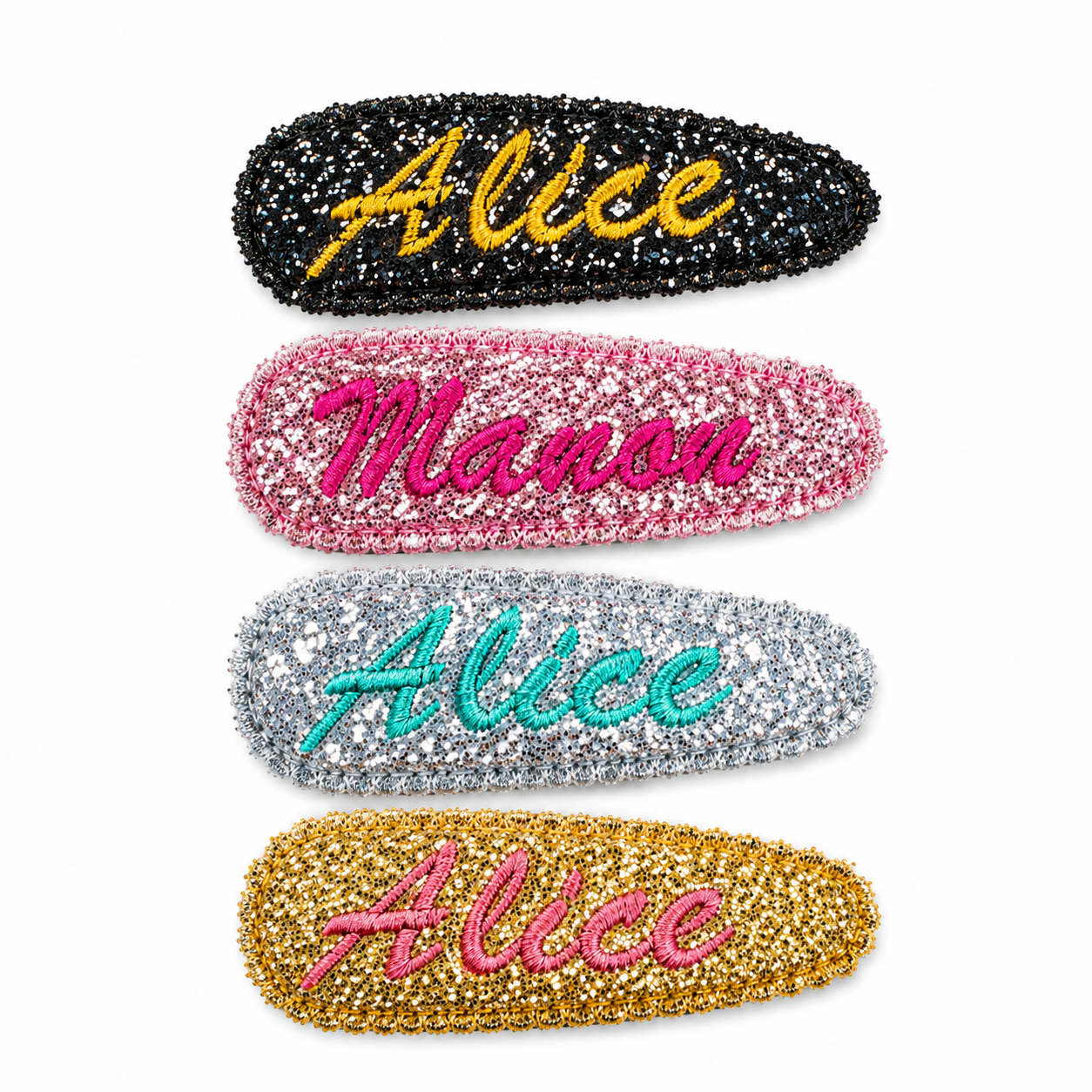Barrettes clic clac prénom pailletées personnalisées pour enfant et petite fille