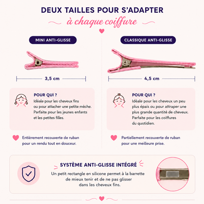 Guide tailles barrettes anti-glisse mini et classique
