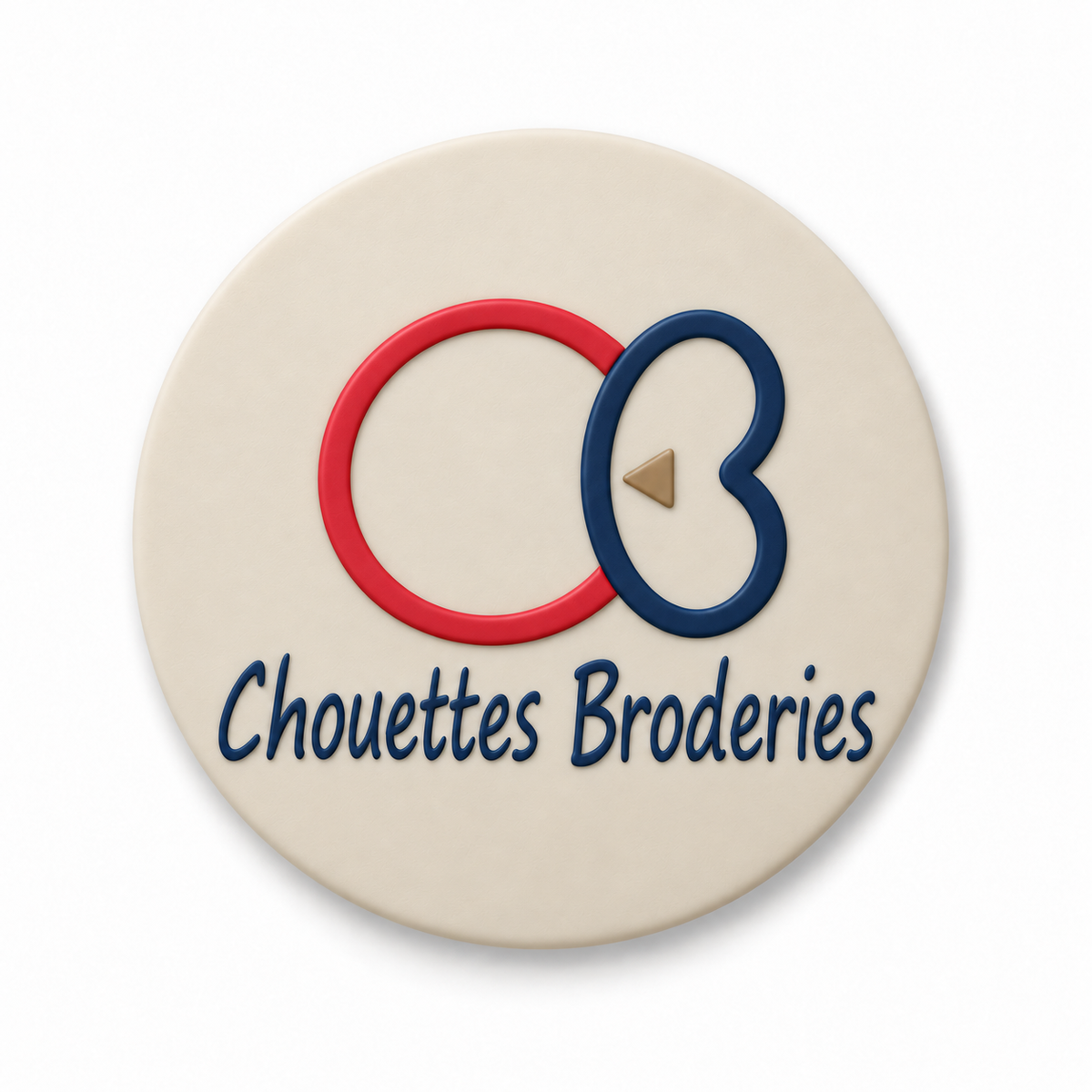 Patch PVC 3D personnalisé avec logo professionnel, forme ronde beige, écusson sur mesure