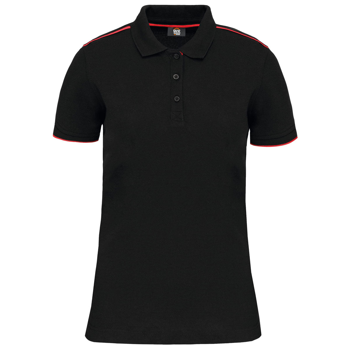 Polo femme noir à personnaliser - liseré rouge brodé WK271