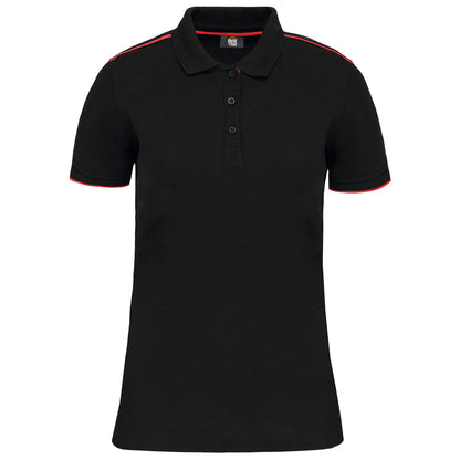 Polo femme noir à personnaliser - liseré rouge brodé WK271
