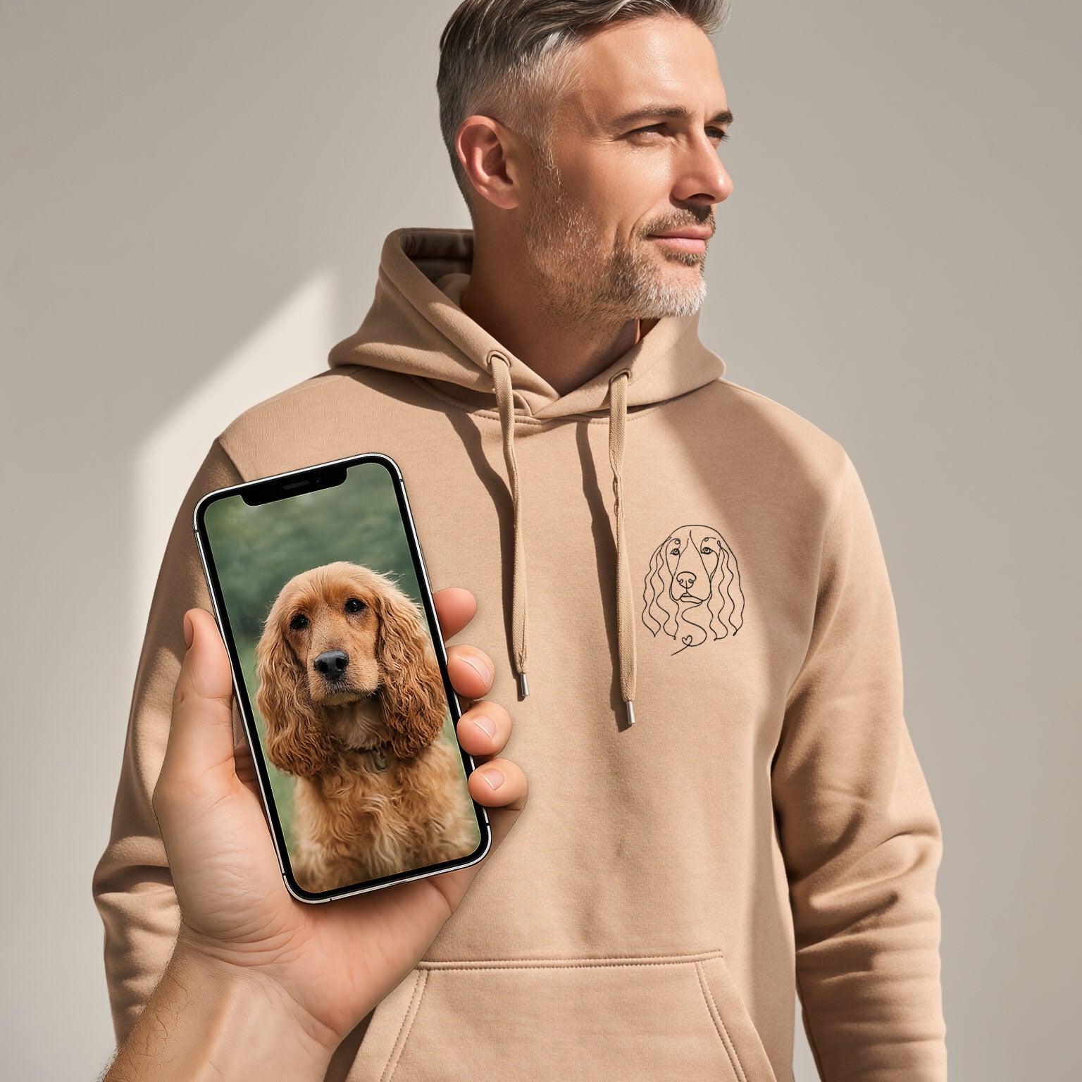 Sweat a capuche broderie personnalisee portrait chien d apres photo brode sur vetement