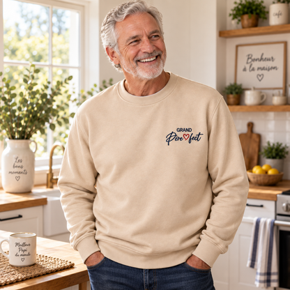 Sweat brodé personnalisé Grand-Père Perfect beige, cadeau original pour la fête des grands-pères