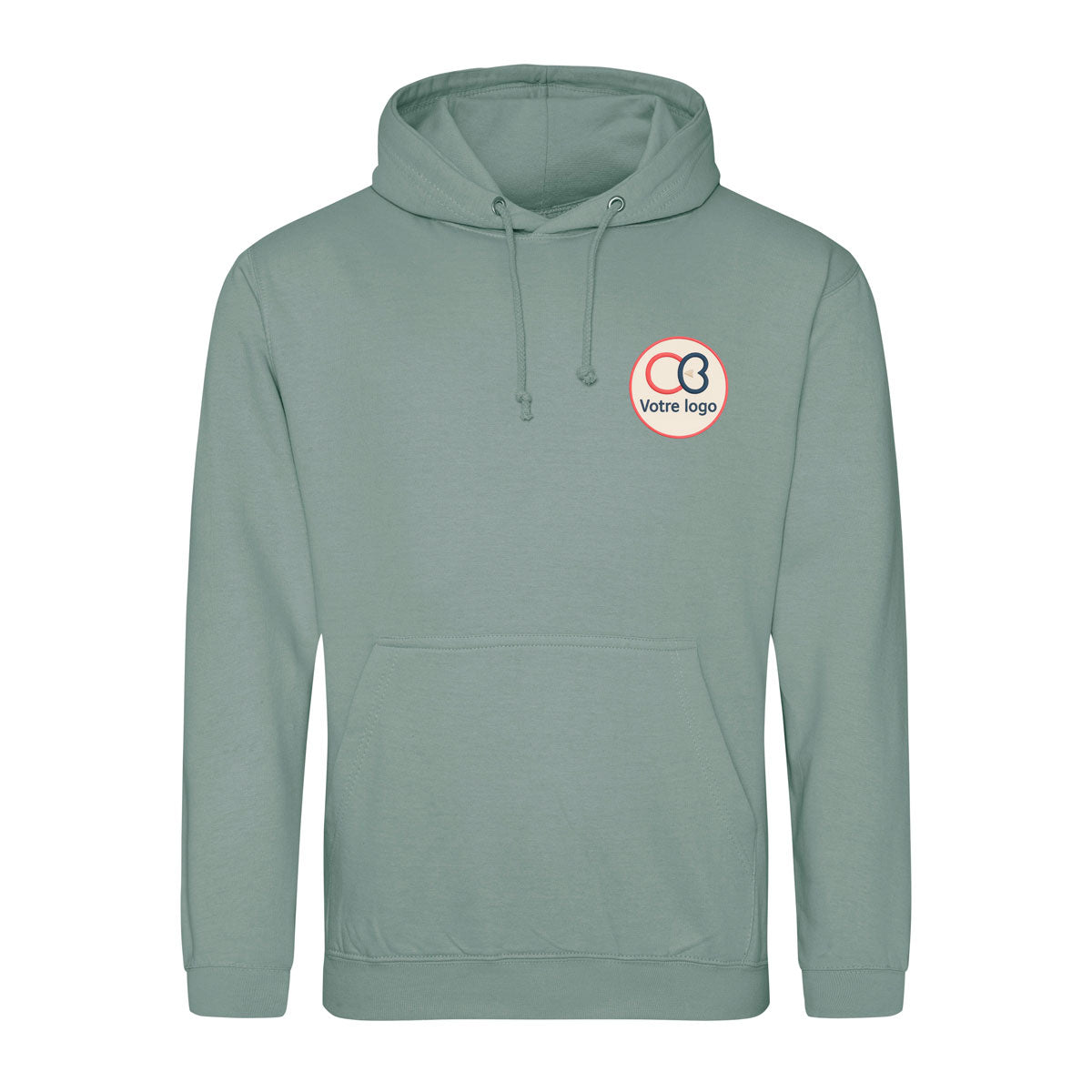 sweat-shirt à capuche vert dusty green Just Hoods JH001, à personnaliser avec votre logo
