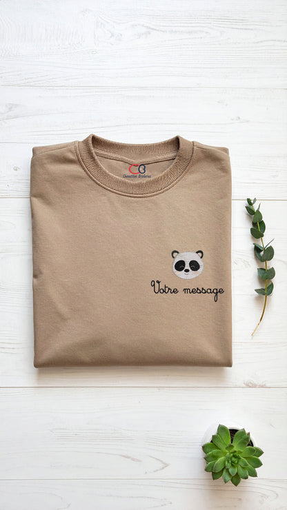 Sweat enfant personnalisé beige avec broderie panda et message – idée cadeau original