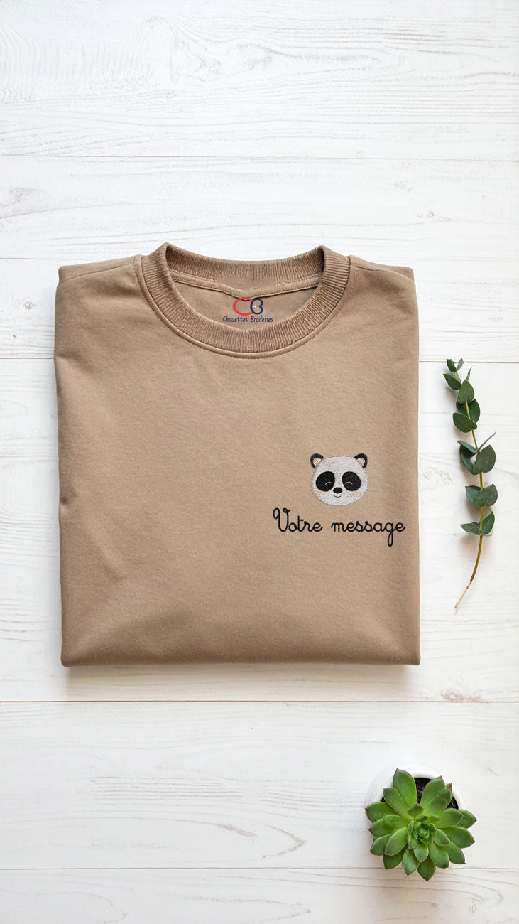 Sweat enfant personnalisé beige avec broderie panda et message – idée cadeau original