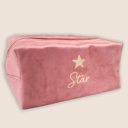 trousse velours rose broderie prénom personnalisée