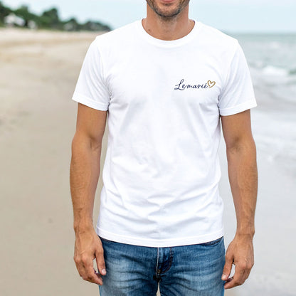 T-shirt blanc homme brodé "Le marié" avec cœur, cadeau personnalisé mariage