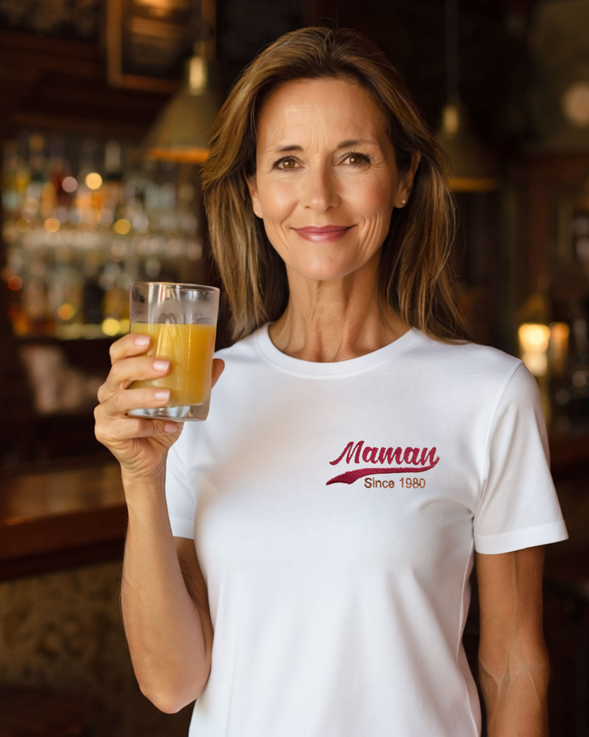 t shirt femme blanc porte avec broderie maman since 1980 idee cadeau fete des meres broderie personnalisee