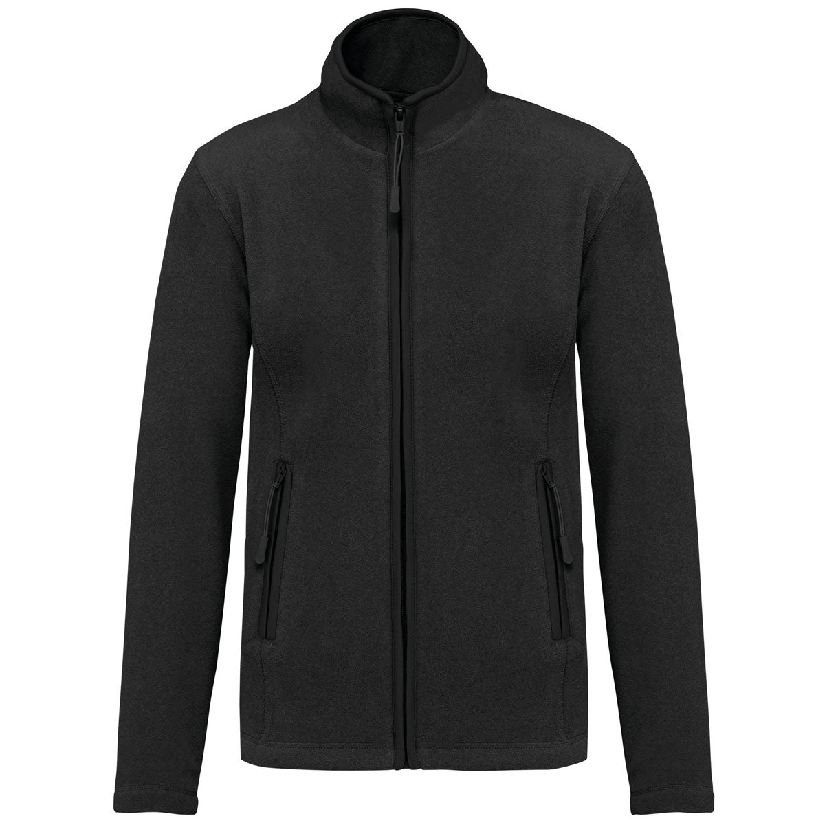 Veste micropolaire femme noire personnalisée avec logo brodé – vue de face

