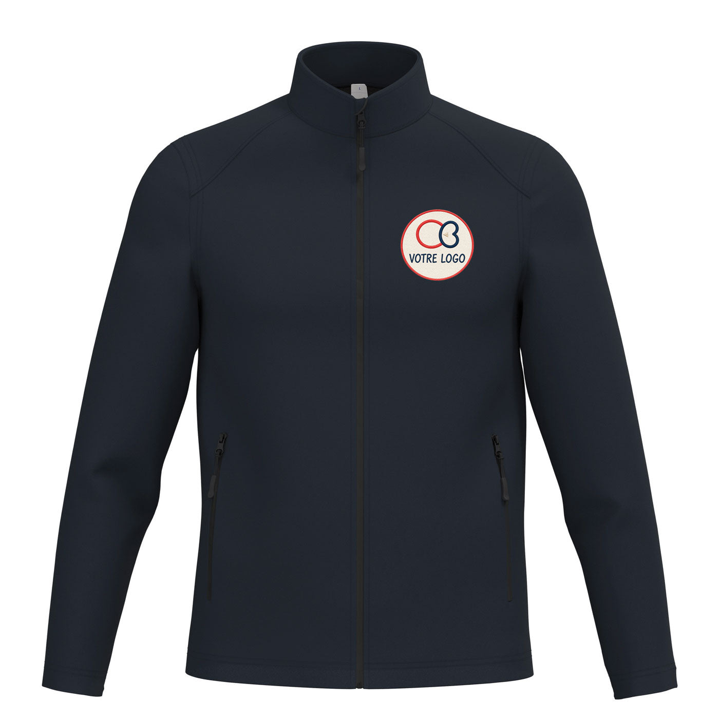 Veste softshell homme IB410 bleu marine avec broderie logo entreprise personnalisée poitrine
