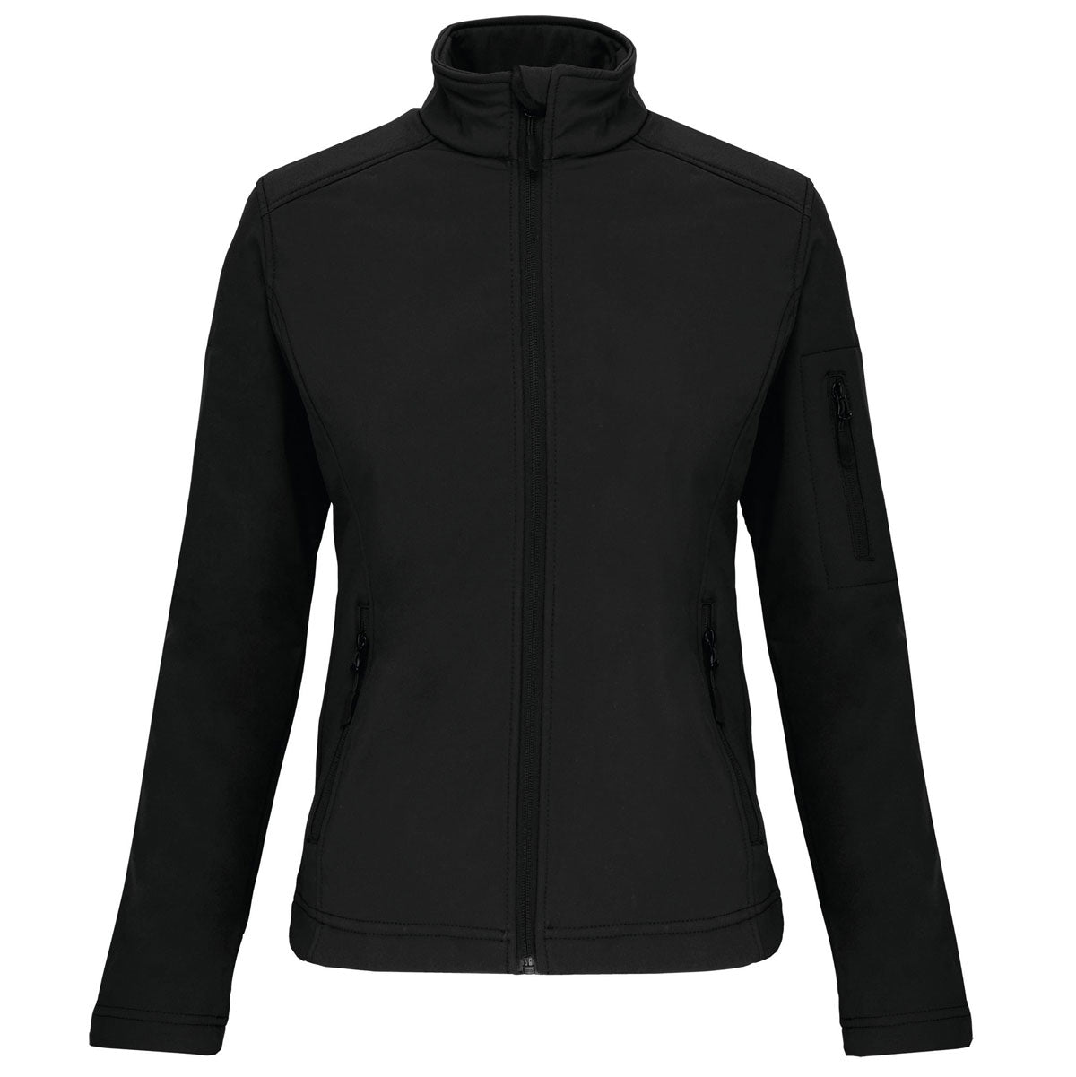 Veste softshell noire pour femme K400, surface lisse pour broderie personnalisee
